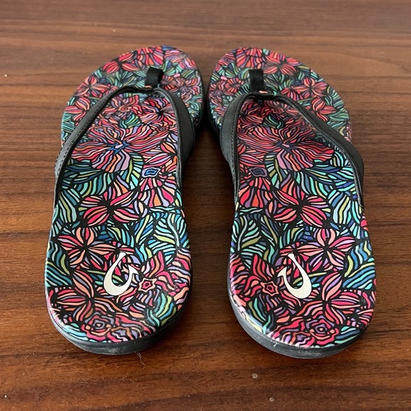 OluKai Women's Ho'opio Flip Flops Floral Print US 10 Beach Sandals - Picture 4 of 6
